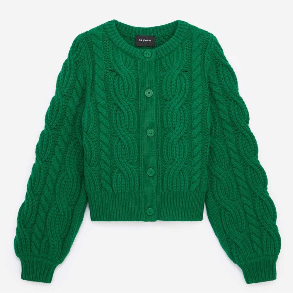 The Kooples cable knit green wool cardigan
